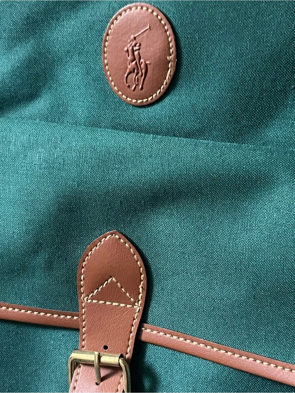 Teal Canvas Messenger Bag with Brown Leather Trim